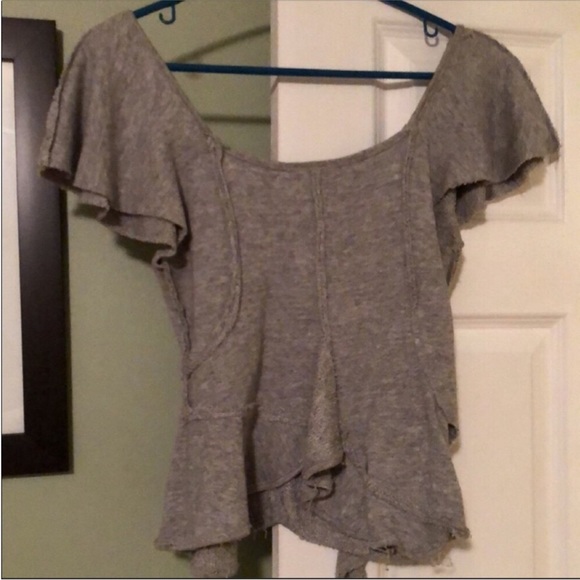 Anthropologie Deletta Gray Terry Ruffle Peplum StatementTop Size XS Worn 2X! - Picture 5 of 11